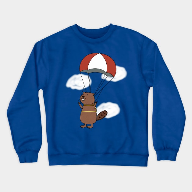 Parachuting Beaver Crewneck Sweatshirt by Coconut Moe Illustrations